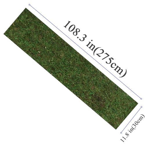 YUENPUN 108" Dried Moss Table Runner Roll, 12" Wide Craft Moss Mat