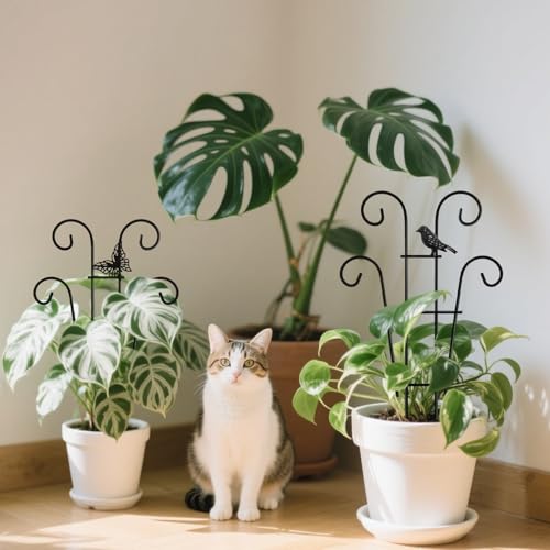 Coomin Indoor Plant Trellis for Potted Plants with Buttrtflies, 14.5in 2p | Metal House Plant Trellis for Climbing Plants, Climber Plant Support for Hoya Pothos Ivy - size: 14.5in(H)/2p butterflies