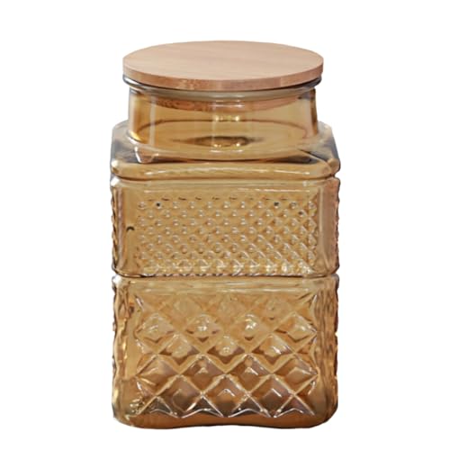 Square Glass Jar, 61 Fl oz Candy Jar with Lid, Airtight Coffee Canister - color: Yellow-Square, size: 61 Ounces