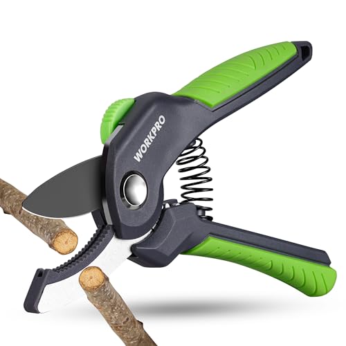 WORKPRO 8.5" Anvil Pruning Shear, Heavy Duty Garden Scissors & Clippers | Handheld Gardening Shears with Ergonomic Handle & Labor-Saving Design for Thick Branch Trimming