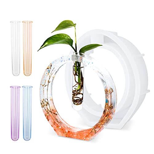 Vase Tube Resin Molds, Plant Propagation Station Silicone Epoxy Mold with 4 Colors Test Tubes, Vase Epoxy Resin Mold for Hydroponic Plants/Flowers Decoration, Style A - size: 5Pcs Mold Set - Style A (4-Color Test Tubes)