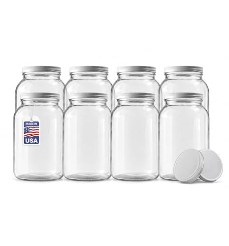 1 Gallon Mason Jars Wide Mouth | 8-Pack with 10 White Metal Airtight Lids - size: 8 Pack
