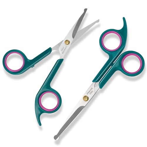Professional Dog and Cat Grooming Scissors, Pet Grooming Shears, Sharp Stainless Steel Blade With Round Tips - Safety Fur Trimming for Dogs, Cats (Set of 2) - color: Green 2 in 1