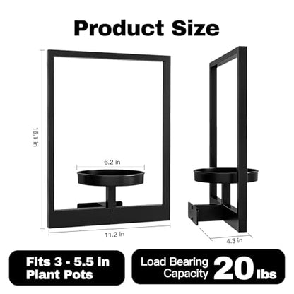 Garvee Wall Plant Holder, 3-Pack Metal Hanging Shelves, Indoor Planter Set | Square Wall Mounted Plant Shelves with 6 in Tray, Modern Window Plant Stand Hold 20 lbs, for Bedroom Living Room Home Decor