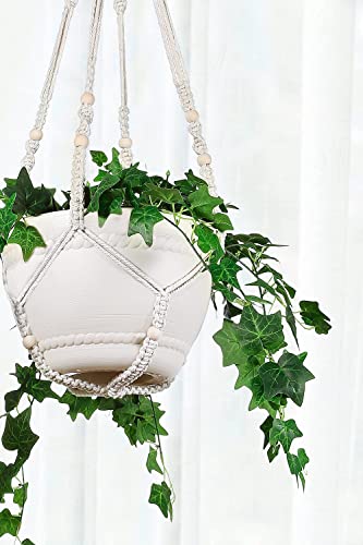 Macrame Plant Hanger Large for 12 inch Pot, Large Plant Hanger - color: Beige