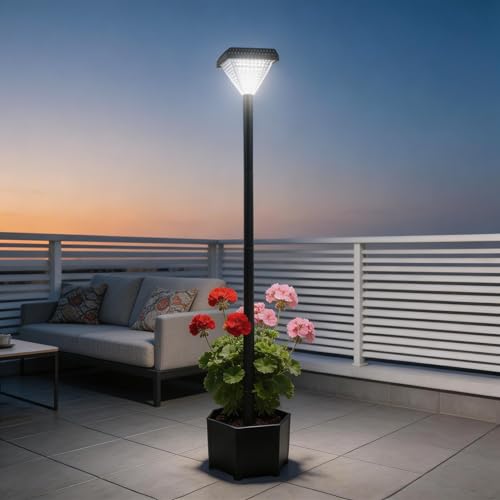 54"Solar Lamp Post with Planter,27 LED Light Beads,Brightness of 100 Lumens | The Base Flowerpot Can Be Used for Planting Flowers,Easy to Install,IP44 Outdoor Waterproof