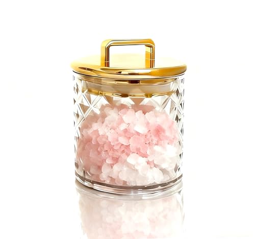 Acrylic Storage Jar with Gold Lid – Airtight Clear Canister for Bathroom & Vanity | Apothecary Jar for Qtips, Cotton Pads, Bath Salts, Snacks & Small Essentials 4.8" - color: golden 01-1pcs
