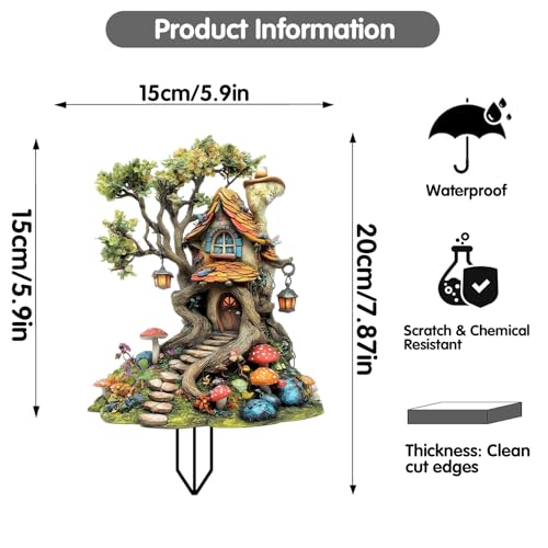 House Garden Stakes Decor Yard Acrylic - 2D Spring Garden Acrylic Sign Decoration, Yard Art, Gift for Nature Lovers, for Indoor & Outdoor Flower Pots, Yard, Mini Gardens & Lawn (5.9”x5.9”) Y29