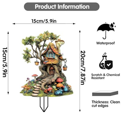 House Garden Stakes Decor Yard Acrylic - 2D Spring Garden Acrylic Sign Decoration, Yard Art, Gift for Nature Lovers, for Indoor & Outdoor Flower Pots, Yard, Mini Gardens & Lawn (5.9”x5.9”) Y29