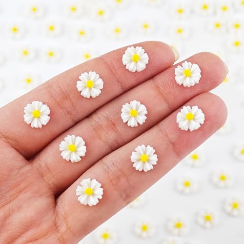 200 Pieces White Tiny Daisy Decor for Dollhouse Mini Resin Decor for Crafts Tiny Things for Fairy Garden Micro Landscaping Decoration - style: White Daisy