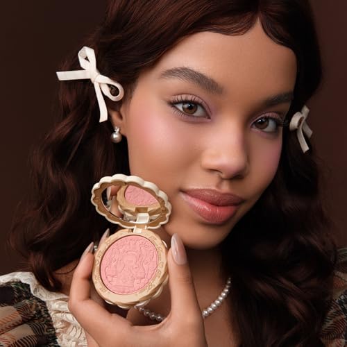 Flower Knows The Sweetie Bear Silk Satin Blush & Brush Set,Talc-Free Rose Pink Powder Blush,Highly Pigmented,Buildable&Blendable,Radiant Cheek Color for a Lively Glow,Gift-Worthy(01 Shimmer Soufflé) - color: 01 Shimmer Soufflé+Brush