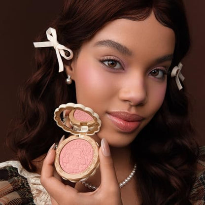 Flower Knows The Sweetie Bear Silk Satin Blush & Brush Set,Talc-Free Rose Pink Powder Blush,Highly Pigmented,Buildable&Blendable,Radiant Cheek Color for a Lively Glow,Gift-Worthy(01 Shimmer Soufflé) - color: 01 Shimmer Soufflé+Brush