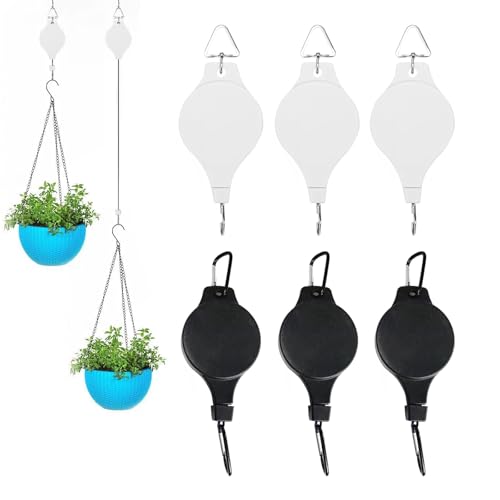 6PCS Adjustable Retractable Plant Pulley Hangers - Versatile Height Hooks for Hanging Baskets, Flower Pots, and Bird Feeders - color: 6pcs-3white+3black