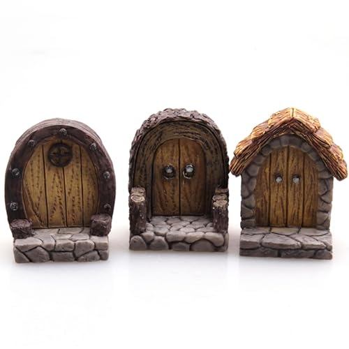 3pcs Miniature Resin Fairy Garden Door Mini Fairy Door and Windows for Trees Tree Stump Decor Ornaments Fairy House Fairies Door Kit Decoration