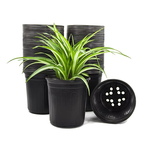 HECTOLIFE 50-Pack 1 Gallon Black Flexible Flower Plant Nursery Pots | Thickened Soft Plastic Seed Starting Container for Succulents, Seedlings, Cuttings, Transplanting - size: 1 gallon, style: 50P