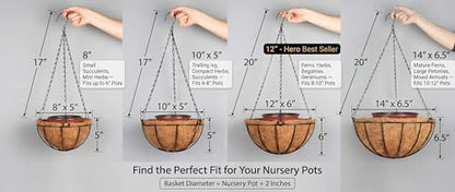Kingbuy 10 Inch Metal Hanging Planter Basket with Coconut Liner Wire Plant Holder Watering Flower Baskets Round Pot Hanger Garden Decoration for Indoor Outdoor - size: 10 Inch, style: 1 Pack