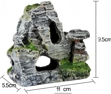 Resin Aquarium Mountain Decor with Moss Rock Cave - Multi-Level Terrain for Fish Tank Landscaping, Natural-Looking Rockery Design with Hidden Cave and Crevices for Shrimp, Reptile Habitat Aquascaping