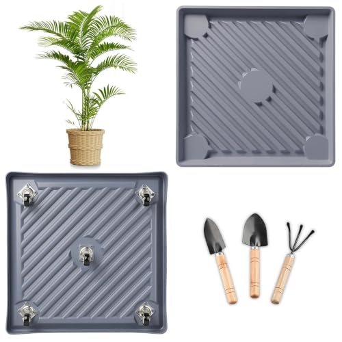 14.5" SquarePlant Caddy Beige with Hidden Wheels & Garden Tools Set | 1-Pack 300 LBS Heavy Duty Plant Caddy with 360° Silent Wheels for Large Planters & Heavy Items Indoors/Outdoors - size: 14.56 Inch - Grey (1 Pcs)