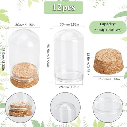 SUNNYCLUE 12Pcs Mini Glass Dome Cover 30x50mm Mini Dome Glass Jar Glass Display Dome Glass Bell Jar with Cork Base Mini Cloche Dome Small Glass Bottles for Wedding Home Christmas Party Favor Decor