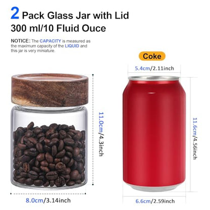 10 oz Small Glass Jars with Top Screw Lid Round Herb Coffee Bean Ground Storage Canister Clear Glass Food Container for Pantry Sugar Tea Coffee Bean Spice Nuts Cookies Bath Salts (2×300ml(10oz)) - color: 2×300ml(10oz)