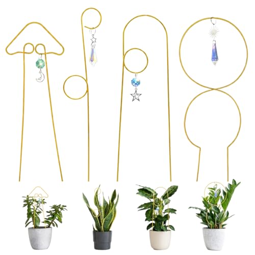 4Pack Small Trellis for Potted Plants with Crystal Sun Catcher,Gold - color: 4Pcs-Gold