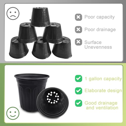 Anyumocz 60 Pcs 1 Gallon Flexible Plant Nursery Pots,Thickened Soft Plastic Seedling Pot with Holes,Flower Plant Container for Succulents,Cuttings,Transplanting,Home Garden(Black) (Pack of 3) - size: 60 Pieces 1 Gallon (Pack of 3)
