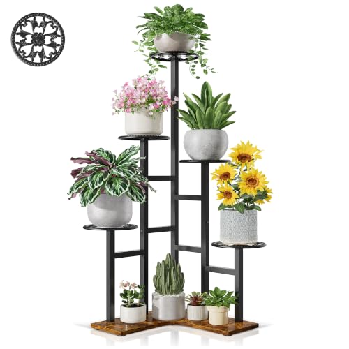 6 Tier Tall Plant Stand Outdoor for Multiple Plants Corner Display Rack - color: BlackWave7