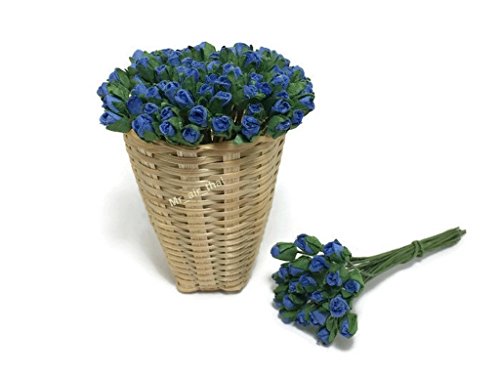 1 Bundle of 50 Dark Blue Tiny Rose Mulberry Paper Flower Scrapbook Craft 5mm Card Wedding Dollhouse Floral S-265