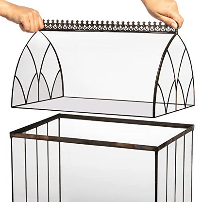 H Potter Extra Large Glass Terrarium Wardian Case, 22.6 Inch Tall | Curved Glass, Indoor Tabletop Planter, Metal Base, For Orchids Ferns and Tropical Plants