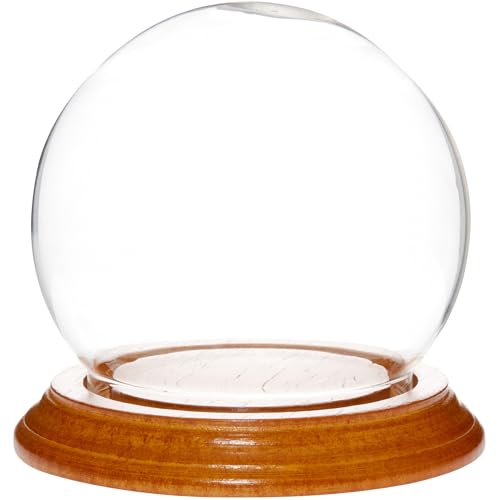 Plymor 3.5" x 4" Glass Display Dome Globe Cloche (Oak Veneer Base) - color: Oak Veneer Base