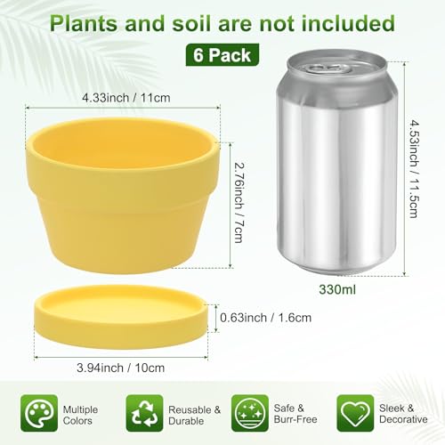 M METERXITY 6-Pack Shallow Terracotta Clay Pots, 4.3" Ceramic Small Plant Pots with Saucer and Drainage Holes for Succulent Plants/DIY Crafts, Terracotta Pottery Planters [Yellow] - color: Yellow