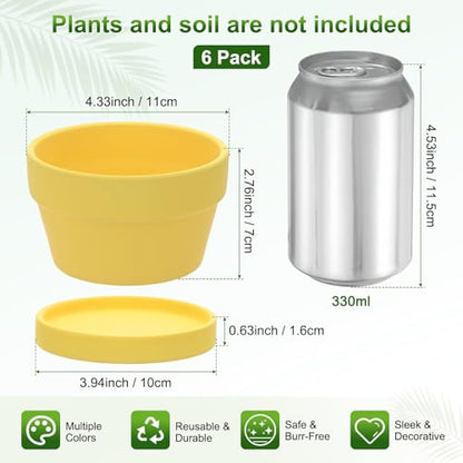 M METERXITY 6-Pack Shallow Terracotta Clay Pots, 4.3" Ceramic Small Plant Pots with Saucer and Drainage Holes for Succulent Plants/DIY Crafts, Terracotta Pottery Planters [Yellow] - color: Yellow