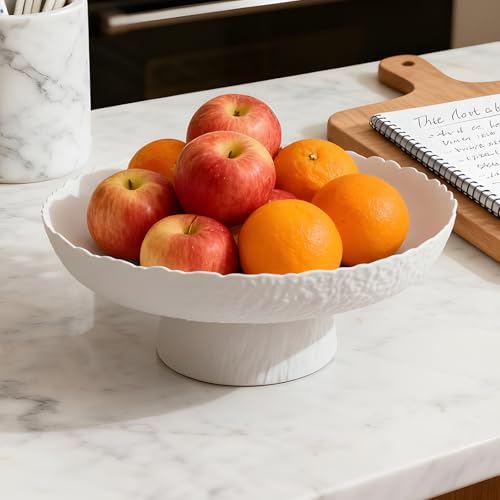 Large Glass Fruit Bowl for Kitchen Counter Decorative Centerpiece Bowl for Table Home Déco, White Hammered - color: Matte White, style: Hammered