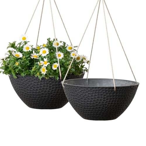 LA JOLIE MUSE Large Hanging Planters for Outdoor Plants, Set of 2 13.2 Inch - color: Black, size: 13.2 Inch