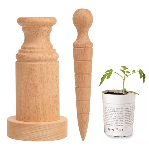 Newspaper Plant Pot Maker Wood Plant Seed Dibber Set Wooden DIY Newspaper Paper Pot Maker for Grow Your Own Seedlings Gardening Seedling Starter Pots Making Tool Paper Pot Press