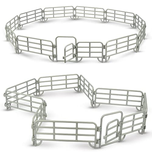 TOYMANY 20PCS Plastic Fence Toys Corral Fencing Panel Accessories Playset | Includes 2 Gates Fences, for Barn Paddock Horse Stable or Farm Animals Horses Figurines, Educational Gift for Kids Toddler - style: Silver(20PCS)