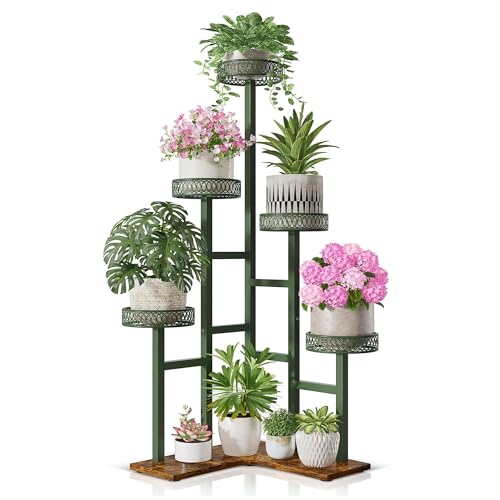6-Tier Tall Corner Green Plant Stand Indoor Outdoor for Multiple Plants - color: GreenFlower