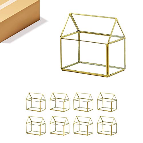 WGVI WGV Geometric Planter Terrarium Bulk, Width 6" x 3.5" Height 6" Clear Glass Gold Frame DIY Succulent air Plant Miniature Fairy Garden Windowsill Tabletop Decor, House 8 Pieces - color: Gold (1 Case), size: Geo House