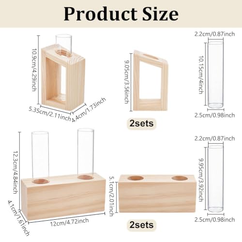 OLYCRAFT 4 Set Plant Propagation Station 2 Style Glass Tube Vase with Wooden Stand Hydroponic Propagation Planter Tabletop Tube Glass Vase for Station Home Office Decoration Plant Lovers