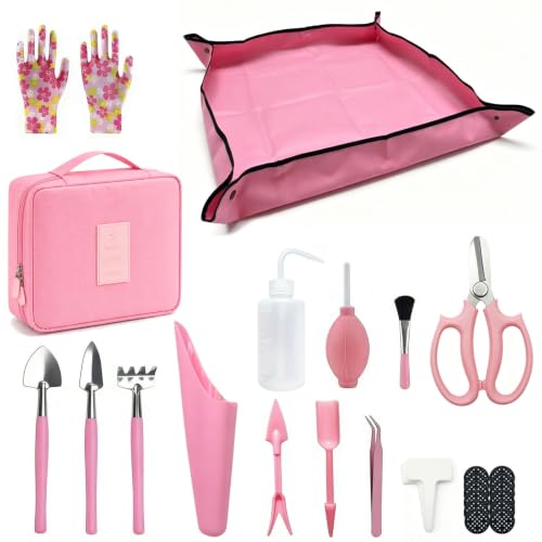 34 Pcs Succulent Tools Set for Plant Care, Mini Gardening Tools for Indoor Plants, Repotting & Pruning, Ideal for Beginners & Women Pink - color: Pink