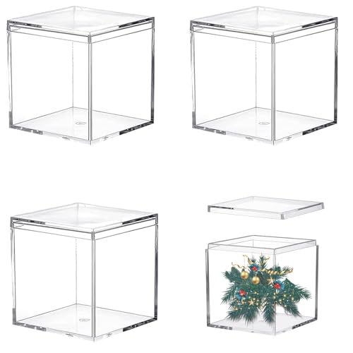 KissYou Acrylic Box Clear Display Boxes with Lid Acrylic Square Cube Graduation Party Storage Containers Acrylic Decorative Boxes - size: 2.17 x 2.17 x 2.17 Inch