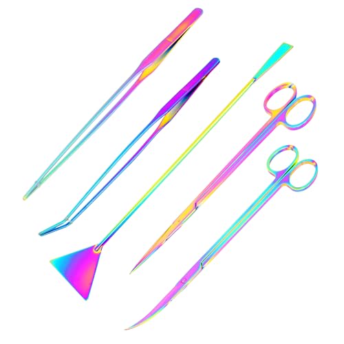 Mandala Crafts Rainbow 12 in Aquascaping Tool Kit for Aquarium Terrariums - color: Rainbow 5-in-1 Kit, size: 5-in-1 Combo Spatula Scissors Tweezers