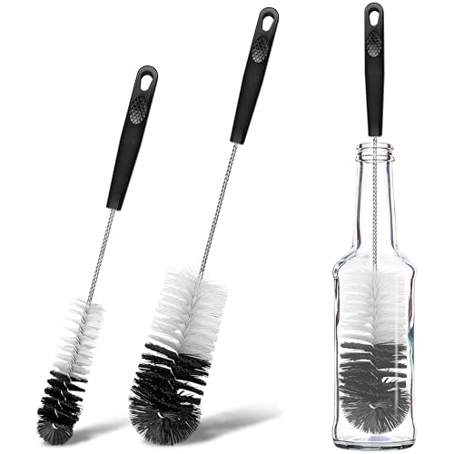 2 Pcs Bottle Brushes Set, Long Thin Flexible Bendable Flexible Cleaner | for Narrow Neck Bottles, Water/Wine/Beer/Baby Bottles, Pipes, Tubes, Hoses, Teapots - Bendable & Dishwasher Safe - size: 14.8" standard
