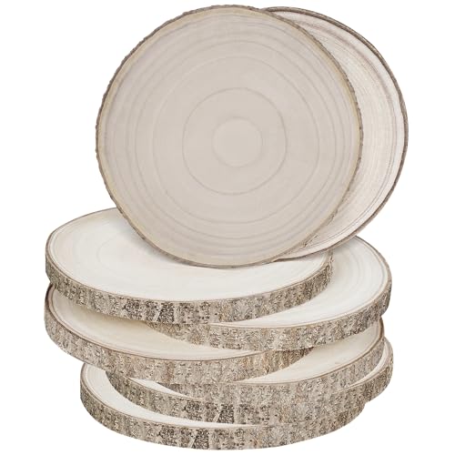 Sancodee 8 Pcs Large Unfinished Wood Slices, 11-12 Inches Wood Slabs for Centerpieces Natural Wooden Circle, DIY Wood Centerpieces for Tables Wedding Party Door Sign Decor - size: 11" - 12"