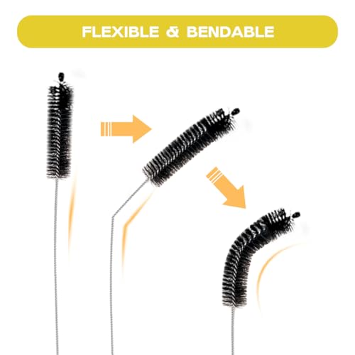 Brush Family Straw Cleaner Brush Set 6 Piece | Long Drinking Straws Cleaning Brush Pipe Tube Tiny Brushes 10-inch, Black - size: 10 inch small diameters set (6pcs)
