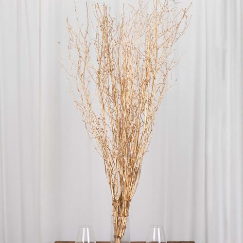 Efavormart 6 Pack 46 inch Metallic Gold Decorative Willow Twig Branches, Extra Long Natural Dried Tree Sticks for Grand Floor Vase and Modern Event Decor - color: Gold