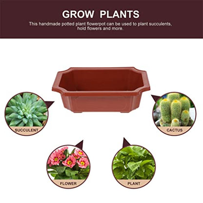 DOITOOL 10pcs Rectangular Bonsai Pots Small Plastic Flowerpot Plant Pot with Drainage Hole Bonsai Tree Succulent Windowsill Planter for Office Gardening, 9.44X6.49X3.14In