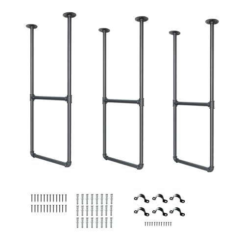 DIYHD 37" Ceiling Mount Black Shelf 3 Pairs U Shape Pumbing Pipe Bracket for Kitchen(No Planks) - size: 37" Bracket (3 Pairs + No Planks)