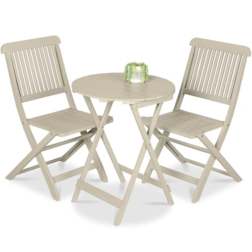 Best Choice Products 3-Piece Acacia Wood Bistro Set, Folding Patio Furniture for Backyard, Balcony, Deck w/ 2 Chairs, Round Coffee Table, Teak Finish - Cream - color: Cream