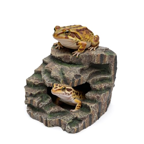 REPTITRIP Large Reptile Hide and Basking Platform, Resin Rock Cave for Geckos, Frogs, Turtles and Lizards